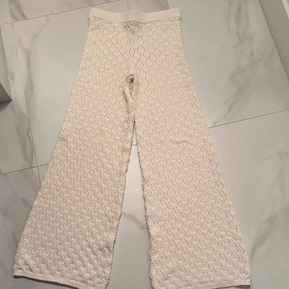 Mango Cream Textured Straight Leg Pants